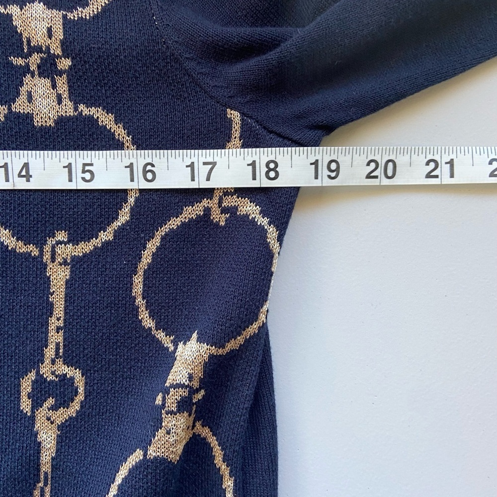 Lauren Ralph‎ Lauren Black Label Medium Blue Gold Chain Sweater Preppy Old Money - Picture 8 of 9